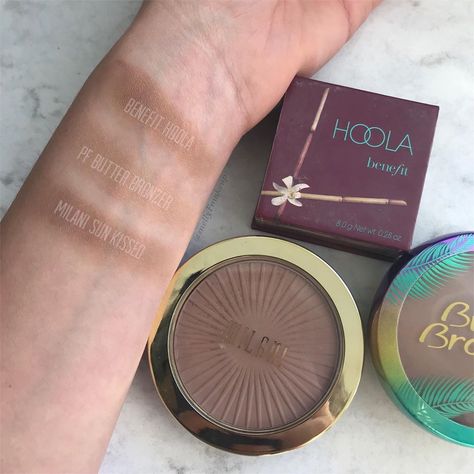 Melissa on Instagram: “Comparison of Milani Silky Matte Bronzing Powder in Sun Kissed, Physicians Formula Butter Bronzer in Bronzer, and Benefit Hoola. #makeup…” Butter Bronzer Physicians Formula, Milani Bronzer, Hula Bronzer, Physicians Formula Butter Bronzer, Physicians Formula Makeup, Benefit Hoola, Best Bronzer, Butter Bronzer, Hoola Bronzer