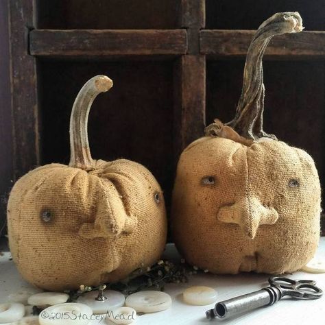 Prim Pumpkins, Plastic Pumpkins Crafts, Halloween Primitives, Primitive Thanksgiving, Fall Primitives, Sock Monsters, Primitive Pumpkins, Pumpkin Stems, Rustic Throw Pillows