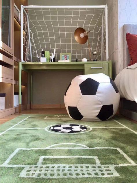 15 Modern Kids Study Desks That Kids Will Love | Home Design And Interior Football Bedroom Design, Football Theme Bedroom Boys, Football Theme Bedroom Ideas, Boys Room Football Theme, Boys Bedroom Ideas Football, Football Interior Design, Soccer Theme Bedroom, Boy Football Bedroom, Soccer Bedroom For Boys