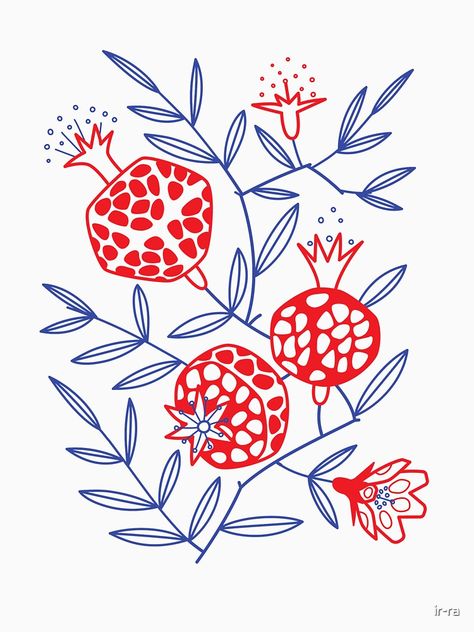 "Pomegranate Print" T-shirt by ir-ra | Redbubble Pomegranate Vector, Pomegranate Branch, Pomegranate Print, Pomegranate Art, Pomegranate Design, Fruits And Flowers, Flowers Vector, Blossoms Art, Pop Art Wallpaper