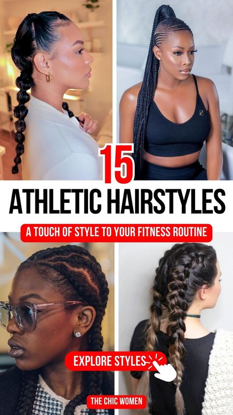 15 Athletic Hairstyles That Are Both Practical and Stylish Braids For Workout, Workout Hairstyles For Black Women, Cute Athletic Hairstyles, To Braids, Workout Hairstyles, Athletic Hairstyles, Braided Bun, Sleek Ponytail, Sporty Hairstyles