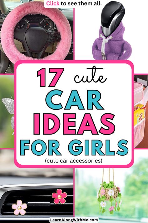 If your car's interior is a little dull, check out these cute car accessories to give it up a glow up.  Which of these car interior ideas will work for you?  Click to find out. Preppy Car Organization, Cute Car Gadgets, Decorate Inside Of Car, Teen Car Accessories, Teen Girl Car Accessories, Car Gifts For Girls Ideas, Car Things For Girls Ideas, How To Make Your Car Cute, Cute Car Accessories Interiors Ideas