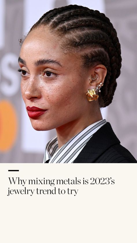 Adwoa Aboah mixing silver and gold jewelry Gold And Silver Together Jewelry, Pairing Gold And Silver Jewelry, How To Style Silver Jewelry, Mix And Match Gold And Silver Jewelry, Wearing Gold And Silver Jewelry Together, Mix Silver And Gold Jewelry, Silver And Gold Jewelry Mixing Earrings, Mixing Silver And Gold Jewelry, Gold And Silver Jewelry Together Mixed Metals