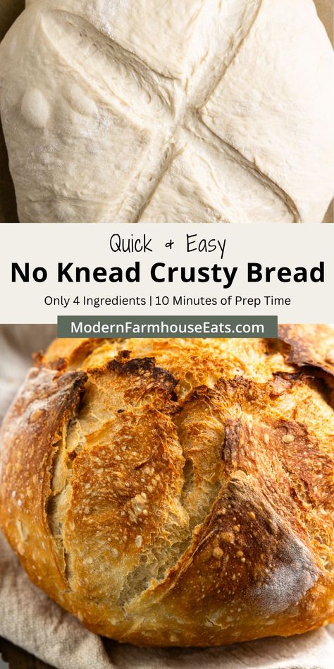 Easy No-Knead Crusty Bread Easy Bread With Active Dry Yeast, Easy Bread Instant Yeast, Quick Crunchy Bread Recipe, Simple No Knead Bread, Long Rise Bread, No Knead Dutch Oven Crusty Bread, How To Make Crusty Bread, Quick Easy Sourdough Bread Recipe, Instant Dry Yeast Bread