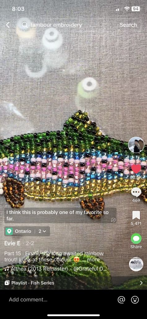 Fish Beaded Embroidery, Fish Bead Embroidery, Beaded Fish Pattern, Beaded Fish, Trout Art, Earthy Vibes, Fish Beads, Tambour Embroidery, Bead Sewing