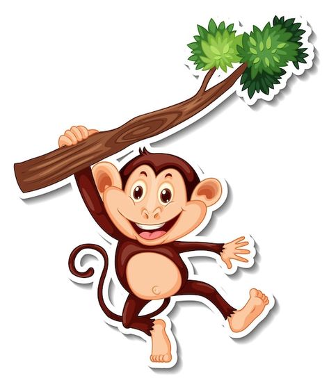 Monkey Types, Monkey Hanging, Tree Monkey, Monkey Illustration, Hanging Monkey, Colorful Animal Print, Branch Vector, Cartoon Monkey