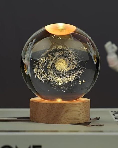 Galaxy 3D Crystal Ball Night Light with Wooden Base - LED USB Table Lamp https://pin.it/6gVmr8X4j Crystal Ball Lamp, Galaxy Lamp, Gifts For Teen Boys, Light Crystal, Ball Lamps, Room Stuff, Home Decor Crate, Birthday Gifts For Teens, 3d Crystal