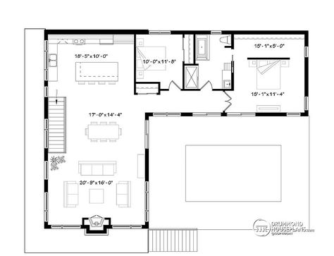 L Shaped Tiny House, L Shaped House Plans, L Shaped House, Three Bedroom House Plan, Small Floor Plans, Small House Floor Plans, 4 Bedroom House Plans, Tiny House Floor Plans, House Construction Plan