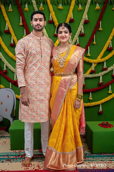 Bride Sister Saree Indian Weddings, Pellikuthuru Outfit, Pellikuthuru Look, Pellikoduku Dresses, Telugu Groom Wedding Dress, Telugu Brahmin Wedding, Pellikuthuru Sarees, Hyderabad Brides, Bridal Sarees For Wedding