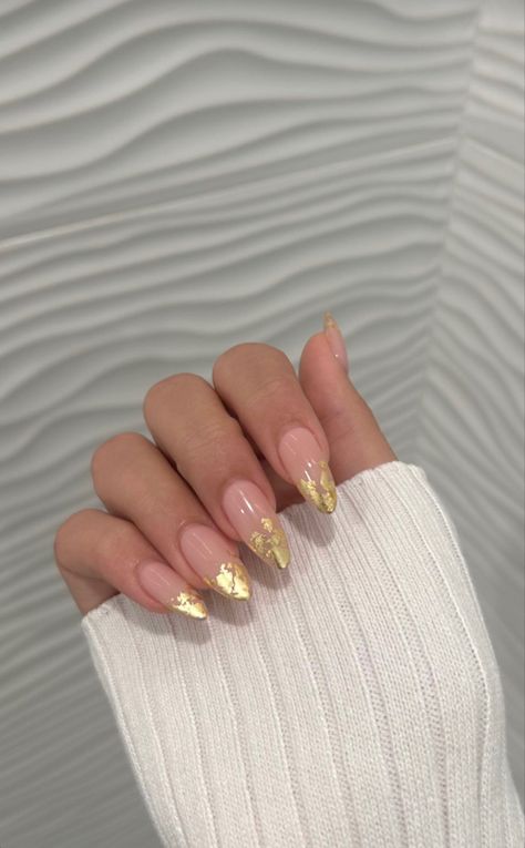 Gold Nails French Tip, Foil Nail Ideas, French Tip Gold, Gold Nails French, Gold Foil Nail, Gold Foil Nails, French Wedding Nails, Foil Nail Art, Foil Nails