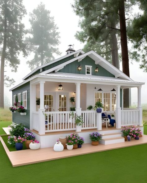 New Orleans Style Homes, Hut House, House Front Porch, Porch Remodel, Backyard Cottage, Small Cottage Homes, Small Tiny House, Cottages And Bungalows, Minimal House Design