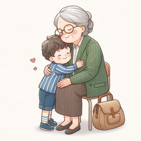 Photo hand painted illustration of grand... | Premium Photo #Freepik #photo Parents Drawing, Grandma Pictures, Grand Parents, Grandma Painting, Cute Grandma Drawing, Grandma And Grandson Drawing, Grandmother And Grandson, Grandma Illustration, Grandparent Illustration