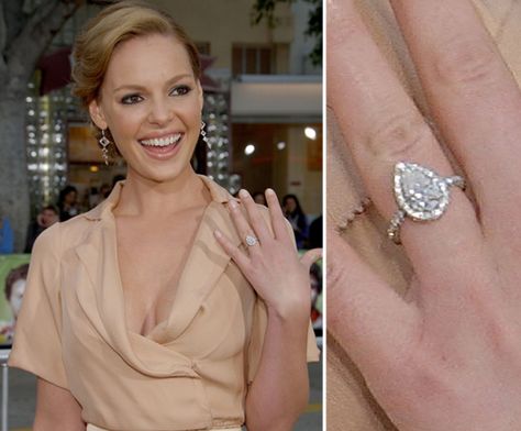 Katherine Heigl's engagement ring incorporates a stone from her mother's engagement ring Engagement Celebration, Celebrity Rings, Engagement Ring Pictures, Katherine Heigl, Celebrity Jewelry, Pear Shaped Engagement Rings, Celebrity Engagement Rings, Engagement Ring Shapes, Princess Cut Engagement Rings