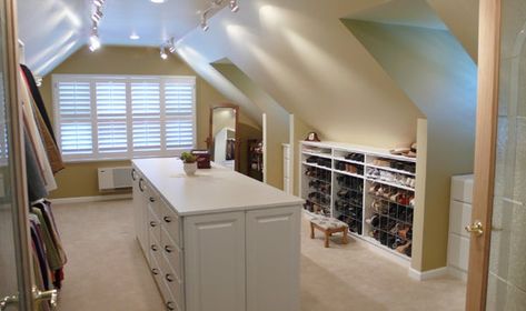 Turn your attic into a "wow" walk-in closet -- here's how! | Lower Providence, PA Patch Walk In Ideas, Attic Walk In Closet, Attic Closet Ideas, Room Attic, Trendy Closet, House Closet, Slanted Walls, Custom Closet Design, Closet Planning