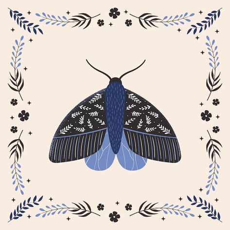 Premium Vector | Vintage vector butterfly with floral ornament Folk illustration of moth with flowers frame Vector Butterfly, Night Moth, Cute Moth, Moth Illustration, Folk Illustration, Flowers Frame, Butterfly Illustration, Floral Ornament, Art Generator