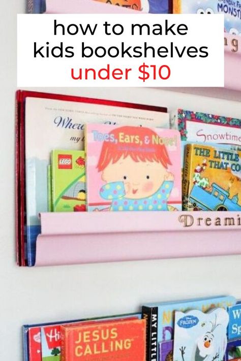 Dollar Store Bookshelf, Easy Wall Book Shelves Diy, Diy Floating Bookshelves Kids Rooms, Diy Childrens Bookshelf, Kids Book Shelf Diy, Diy Wall Mounted Bookshelves, Book Organization Ideas Small Spaces, Diy Toddler Bookshelf, Diy Kid Bookshelf