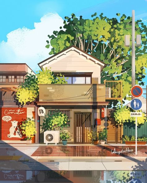 Angela Hao, Manga Watercolor, Ancient Paintings, Watercolor Architecture, Building Illustration, Google Street View, House Illustration, Building Art, 수채화 그림