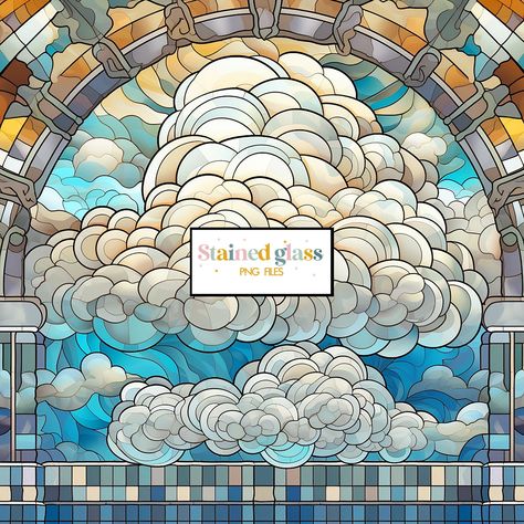 Stained Glass Clouds Sky, Cloud Stained Glass Pattern, Stained Glass Clouds, Glass Png, Stained Glass Patterns, Stain Glass, Stained Glass Art, Glass Tumbler, Crafty Stuff