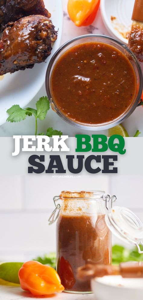 Carribean Jerk Sauce, Jerk Barbecue Sauce Recipe, Caribbean Bbq Recipes, Bbq Jerk Chicken Recipe, Jerk Chicken Bbq Sauce, Jamaican Dipping Sauce, Jamaican Sauce Recipe, How To Make Jerk Sauce, Jamaican Jerk Bbq Sauce Recipe