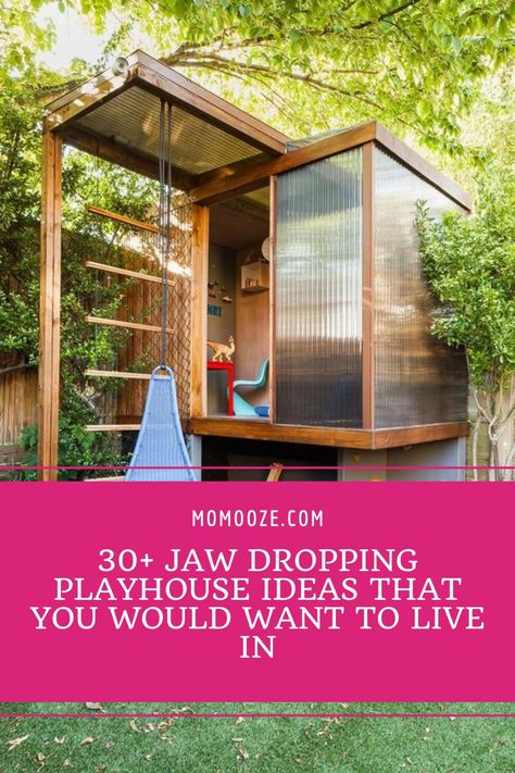 The boys had treehouses to play in. Why can’t girls who don’t play with dolls get the same, right? Well, you’re about to be convinced to build your kids their very own playhouses.Check out these inspirations and get your carpenter ready. #playhouse #treehouse #garden #kidsgames Kids Play Fort Outdoor, Playhouse To Greenhouse, Garden Playhouse Ideas, Fun Playhouse Ideas, Diy Wood Playhouse Easy, Two Storey Playhouse, How To Build A Play House For Kids, Diy Playhouse For Kids, Outside Playhouse Ideas