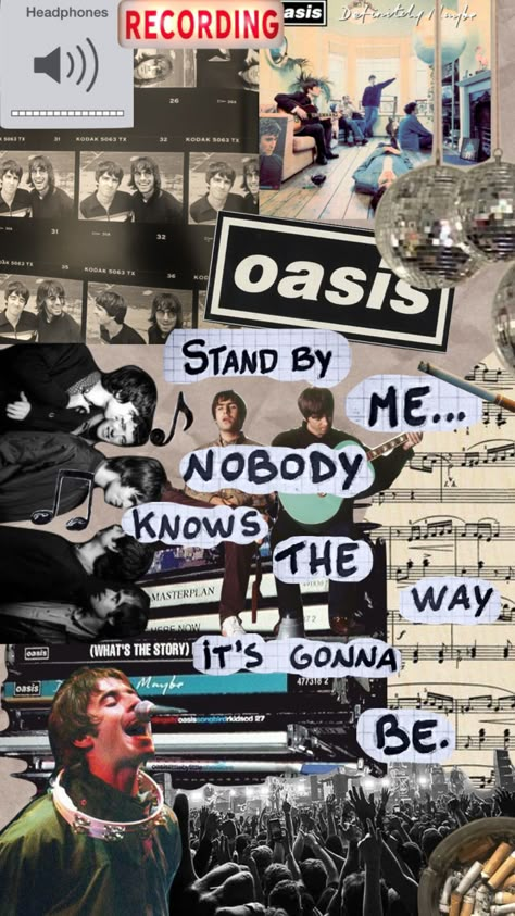 Oasis Aesthetic Wallpaper, Oasis Wallpaper Iphone, Oasis Band Wallpaper Laptop, Oasis Poster Aesthetic, Rock Collage Wallpaper, Collage Wallpaper Music, Rock Band Collage Wallpaper, Oasis Wallpaper, Best Wallpaper For Mobile