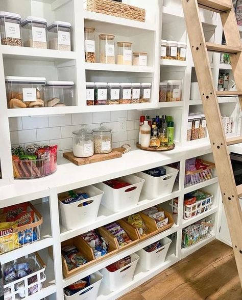 Pantry Shelving Ideas, Wooden Bins, Spice Organization Drawer, Organized Pantry, Pantry Shelving, Shelving Ideas, Kitchen Organization Pantry, Steel Lighting, Pantry Shelf