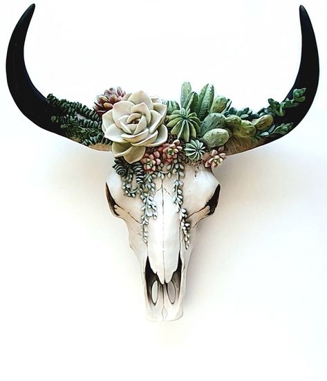 Bull Skull Wall Decor, Painted Elk Skull, Bull Skull Decor, Skull Succulent, Succulent Wall Decor, Animal Skull Decor, Elk Skull, Painted Cow Skulls, Cow Skull Decor