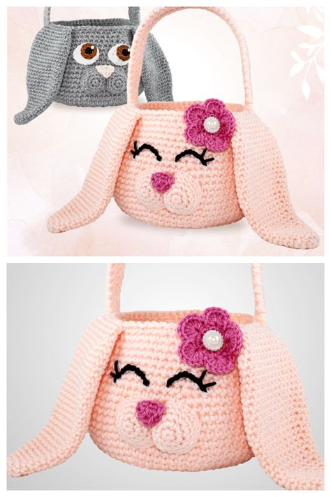 Easter Bunny Baskets Crochet Pattern Crochet Easter Bags Patterns Free, Crochet Basket Easter, Easter Basket Crochet Pattern, Crochet Easter Bag, Free Crochet Easter Bunny Patterns, Crocheted Easter Baskets Free Patterns, Easter Crochet Basket, Easy Easter Crochet Patterns Free, Crochet Bunny Basket Free Pattern