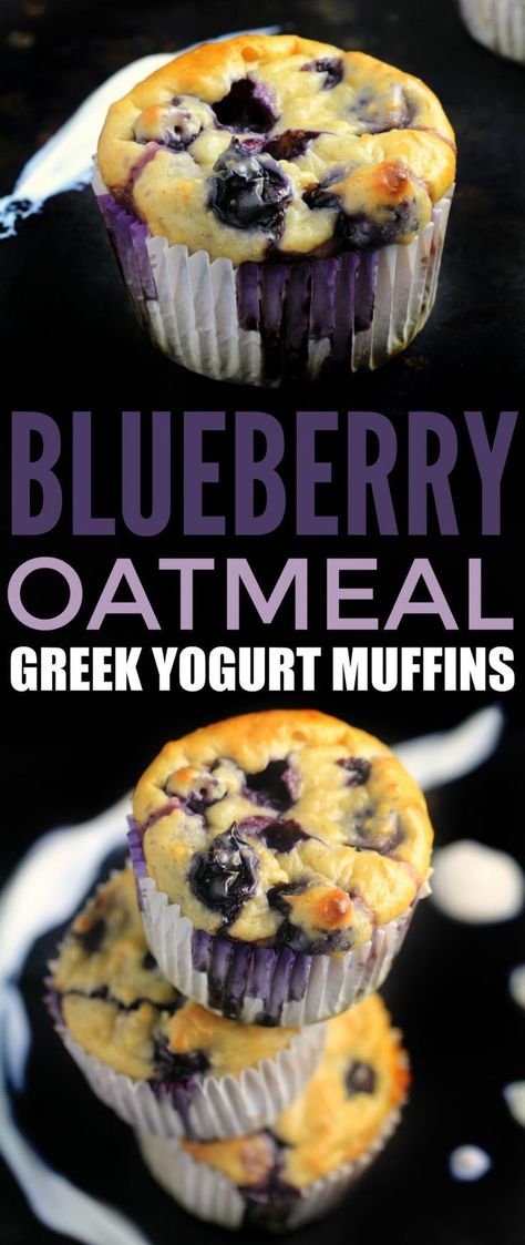 Oatmeal Greek Yogurt Muffins, Yoghurt Muffins, Greek Yogurt Muffins, Weight Watcher Desserts, Yogurt Muffins, Blueberry Oatmeal, Light Snacks, Think Food, Healthy Muffins