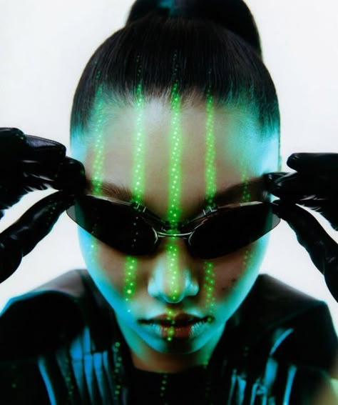 ‘the matrix’ — bae yoonyoung and kim sumin by cho giseok, 2021. Matrix Fashion, Futuristic Photoshoot, Yoon Young Bae, 사진 촬영 포즈, Cyberpunk Aesthetic, Photoshoot Concept, Foto Art, The Matrix, Retro Futurism