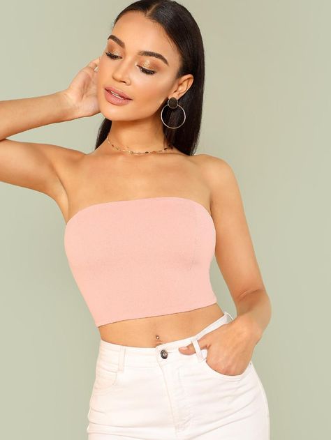 Tie Back Bandeau Top -SheIn(Sheinside) Top Bando, Summer Tube Top, Summer Tube, Tube Top Outfits, Top Summer Outfits, Outfit Ideas Summer, Clueless Outfits, Top Shein, Tube Tops