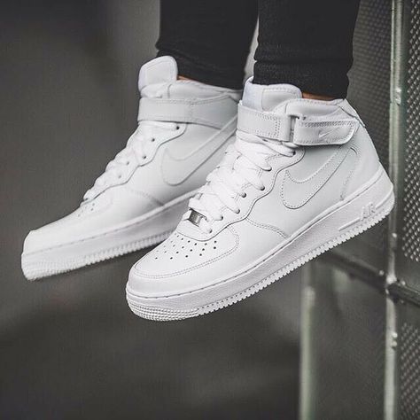 Nike Air Force 1 Mid '07 Shoes Triple White CW2289-111 Men's Multi Size NEW Get a price at https://copapair.com/nike-air-force-1-mid-07-shoes-triple-white-cw2289-111-mens-multi-size-new/ Kasut Nike, Air Force High, Looks Hip Hop, Shoes Nike Air Force, Nike Free Runners, Sneaker Outfits, Sneaker Trend, Nike Air Force 1 Mid, New Nike Air Force