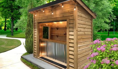 Bar Shed Backyard, Small Shed Bar Ideas, 4x8 Shed, Property Planning, Backyard Updates, Backyard Bar Shed, Dock Bar, Shed Bar Ideas, Garden Bar Ideas