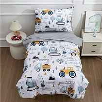 Toddler Boy Room Construction Theme, Toddler Construction Room, Checkered Boys Room, Construction Room For Boys, Reversible Pillowcase, Construction Bedding, Construction Room, Toddler Comforter, Full Comforter Sets