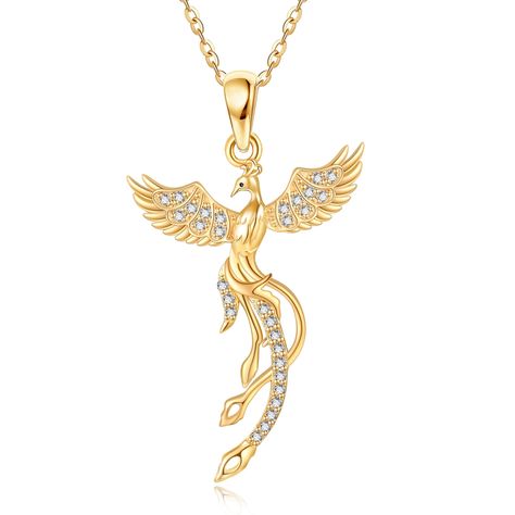 PRICES MAY VARY. 【Material】Real 14k gold phoenix necklace (the gold content 58.5%, not just plated).Nickel-free, Lead-free, Cadmium-free, and will not be allergic to the skin. High polish, won't change color or get dark,can be worn with confidence. 【14K Gold Necklace】With a 14k gold phoenix pendant, this necklace symbolizes the soaring spirit of the mythical bird. Zircon stones delicately embellish the tail and wings, adding a sparkling touch. Embrace your inner strength and embrace new beginnin Phoenix Peacock, Mythical Bird, Peacock Jewelry, Phoenix Necklace, Phoenix Pendant, Peacock Necklace, Peacock Pendant, Dragon Necklace, Women Birthday