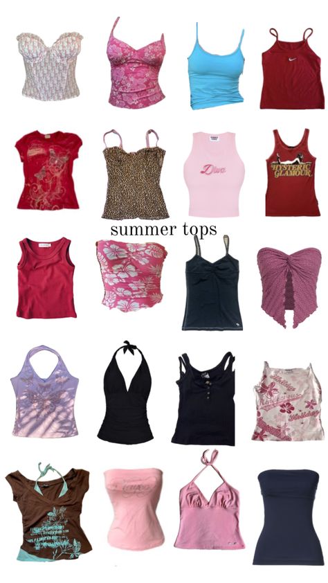 Summer Outfit Inspo Y2k, Cute Y2k Summer Outfits, Y2k Outfits Tops, Y2k Summer Clothes, Different Types Of Tops With Names, Summer Outfit Y2k, 2000 Summer Outfits, 2000s Fashion Outfits Summer, Summer 2000 Outfits