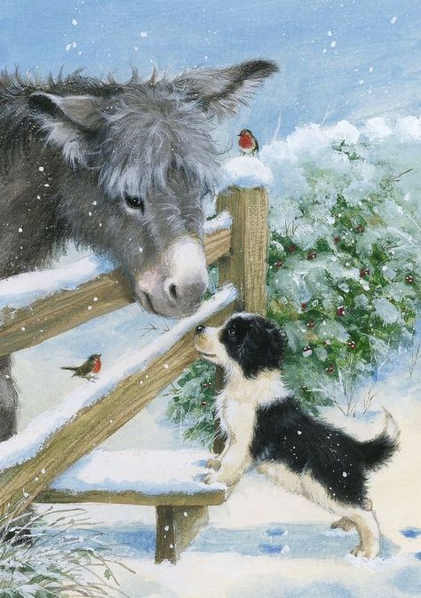 Hazel Lincoln, Border Collie Art, Library Designs, Postal Vintage, Christmas Artwork, Christmas Scenes, Winter Pictures, Vintage Christmas Cards, Christmas Paintings