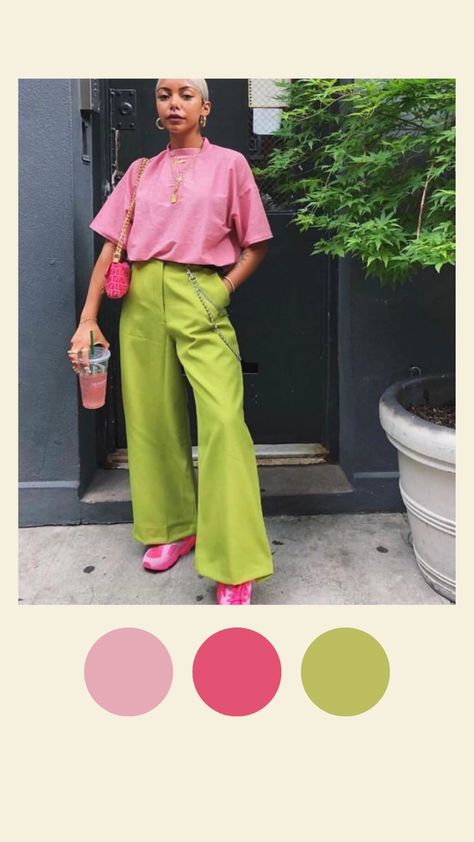 Pistachio Green Pants Outfit, Lime Green Jeans Outfit, Pink And Lime Green Outfits, Lemon Green Pants Outfit, Lime Trousers Outfit, Lime Green And Pink Outfit, Lime Green Trousers Outfit, Chartreuse Outfit Color Combinations, Chartreuse Sweater Outfit