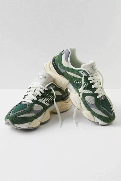 New Balance 9060 Sneakers | Free People Nike Chunky Sneakers, Designer Sneakers Women, Green New Balance, Tennis Shoe Outfits Summer, Workout Sneakers, New Balance 9060, New Balance Outfit, Fall Sneakers, Tennis Shoes Outfit