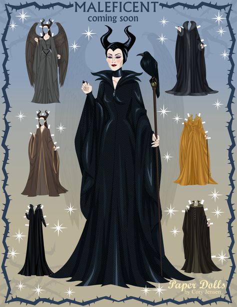 Maléfica: Muñecas Recortables para Imprimir Gratis. Maleficent Costume Diy, Maleficent Halloween Costume, Maleficent Party, Maleficent Cosplay, Maleficent Halloween, Disney Paper Dolls, Princess Paper Dolls, Maleficent Costume, Hallowen Costume