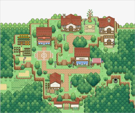 Pokemon Village, Pokemon Tilesets, Pixel Art Town, Pokemon Maps, Pokemon Towns, Pokemon Dungeon, Pokemon Video, Vineyard Art, Best Pokemon