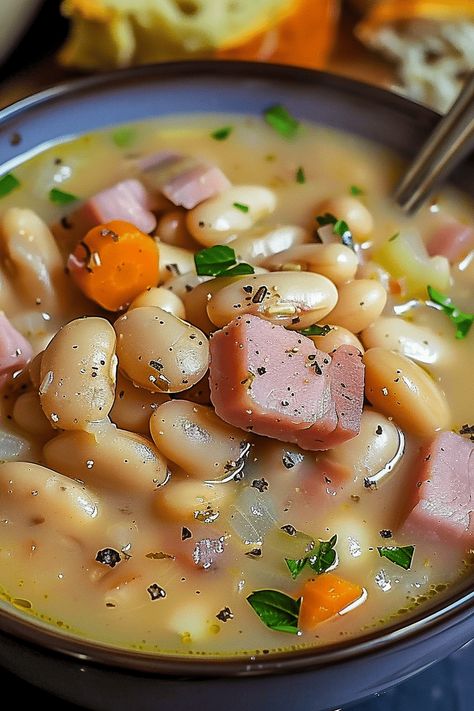 Ham and Bean Soup Bean With Ham Soup Crock Pot, Ham Hock And White Bean Soup, Ham And Bean Soup With Dumplings, Easy Ham And Bean Soup Using Canned Beans, Bean Ham Hock Soup, Bean Counter Chowder, Ham And Beans Recipe Slow Cooker, Ham Chili Recipe, Easy Healthy Soup Recipes Quick