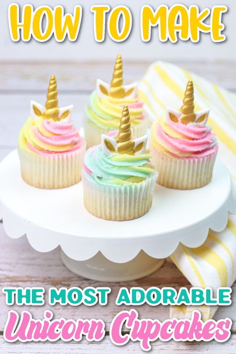 Easy Unicorn Cupcakes, Creamsicle Milkshake, Easy Cupcake Recipe, Unicorn Horns, Unicorn Treats, Disney Princess Cake, Easy Cupcake Recipes, Boxed Cake, Rainbow Cupcakes