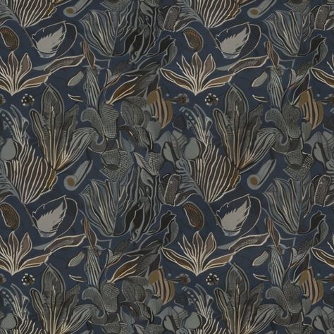 Blake Wallpaper - Painted Paper Blake Wallpaper, Wallpaper Half Bath, Navy Backdrop, Funny Computer, Powder Room Wallpaper, Powder Room Design, Navy Wallpaper, Gold Leaves, Pattern Repeat