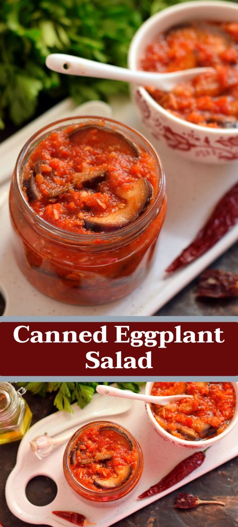 Canned Eggplant Salad could be served as an appetizer with fresh homemade bread, salad, or side dish. Canned Eggplant, Eggplant Preserve, Italian Pickled Eggplant Recipe, Canning Eggplant, Caponata Recipe Eggplant Canning, Eggplant Relish, Pickled Eggplant Arabic, Pickled Cauliflower, Spicy Eggplant