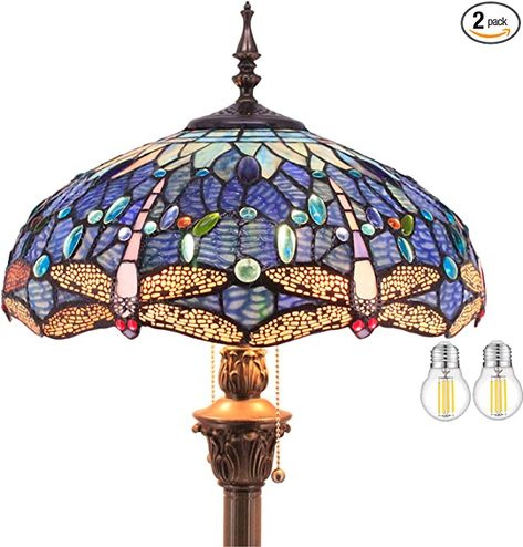 WERFACTORY Tiffany Floor Lamp Dragonfly Blue Cloud Stained Glass Standing Reading Light 16X16X64 Inches Antique Pole Corner Lamp Decor Bedroom Living Room Home Office S631 Series Stained Glass Dragonfly, Tiffany Floor Lamp, Glass Dragonfly, Corner Lamp, Living Room Home Office, Lampe Decoration, Floor Standing Lamps, Tiffany Lamps, Art Nouveau Design