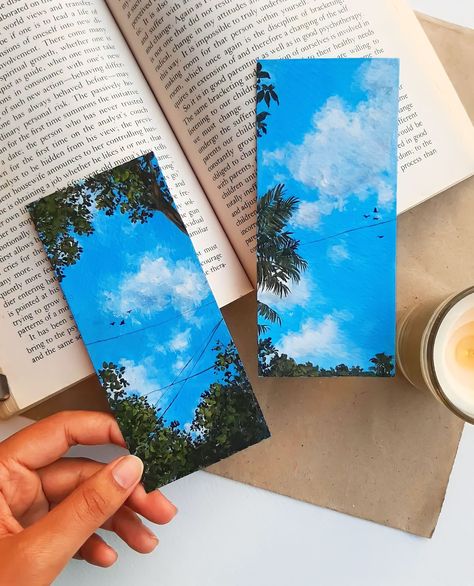 Watercolour Book Marks, Bookmarks Diy, Sky Art Painting, Landscape Painting Tutorial, Bookmark Ideas, Oil Pastels Painting, Coloring Inspiration, Easy Canvas Art, Diy Watercolor Painting