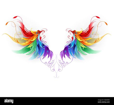 Download this stock vector: fluffy rainbow wings on a white background. - HAD3WW from Alamy's library of millions of high resolution stock photos, illustrations and vectors. Hai Tattoo, Rainbow Wings, Rainbow Tattoos, Wing Tattoo Designs, Muster Tattoos, Wings Drawing, Angel Wings Tattoo, Wing Tattoo, Tatuaje A Color