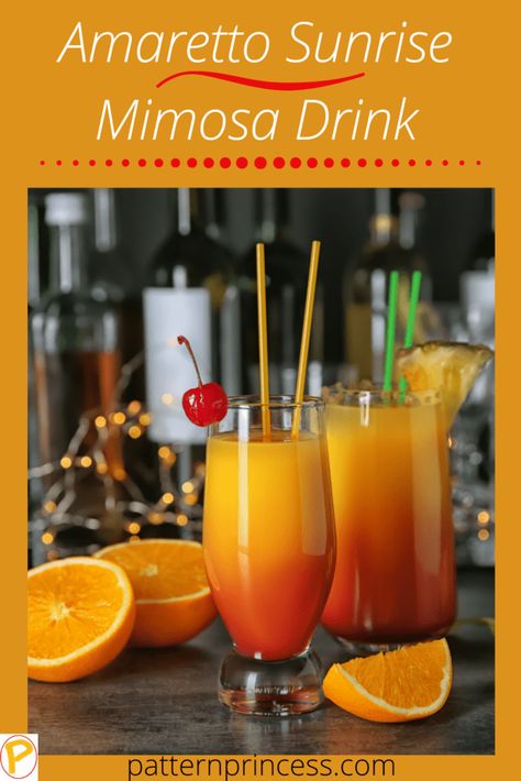 Disaronno Drinks, Sunrise Mimosa, Wine Punch Recipes, Amaretto Drinks Recipes, Drink Mocktail, Amaretto Drinks, Mimosa Drink, Wine Punch, Crochet Triangle Shawl