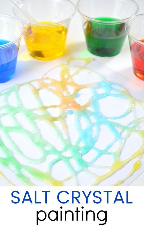 Try salt crystal painting! A fun science and art activity for preschool kids! #preschoolSTEAM #Preschoolscience #preschoolart #STEAMactivities Crystal Painting, Steam Activity, Science Week, Preschool Science Activities, Kid Experiments, Crystal Flowers, Steam Activities, Salt Crystal, Preschool Science